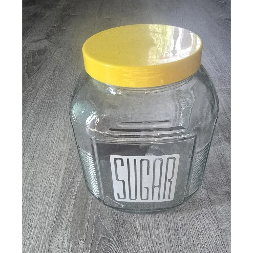 Anchor Hocking Hoosier Glass Sugar Jar Canister Plastic Lid Vintage with Scoop